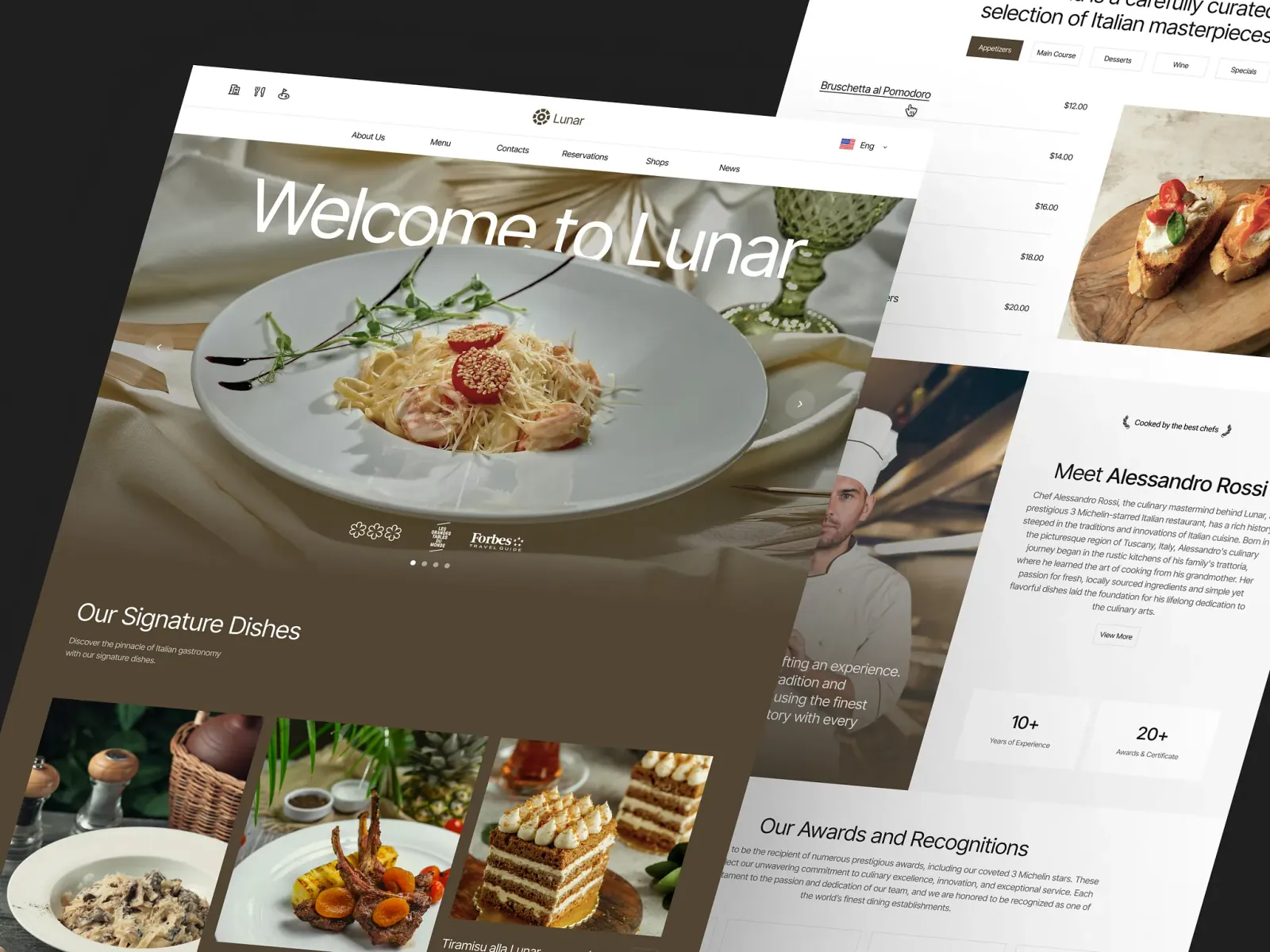 Fine-dining restaurant website with reservations, designed by Crypted AI